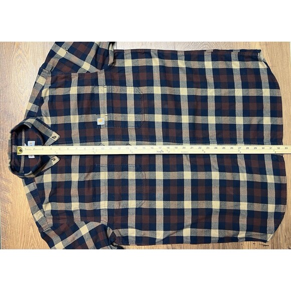 Carhartt Flannel Shirt Mens L Rugged Flex Hamilton Dark Khaki Plaid Relaxed Fit - Picture 6 of 10